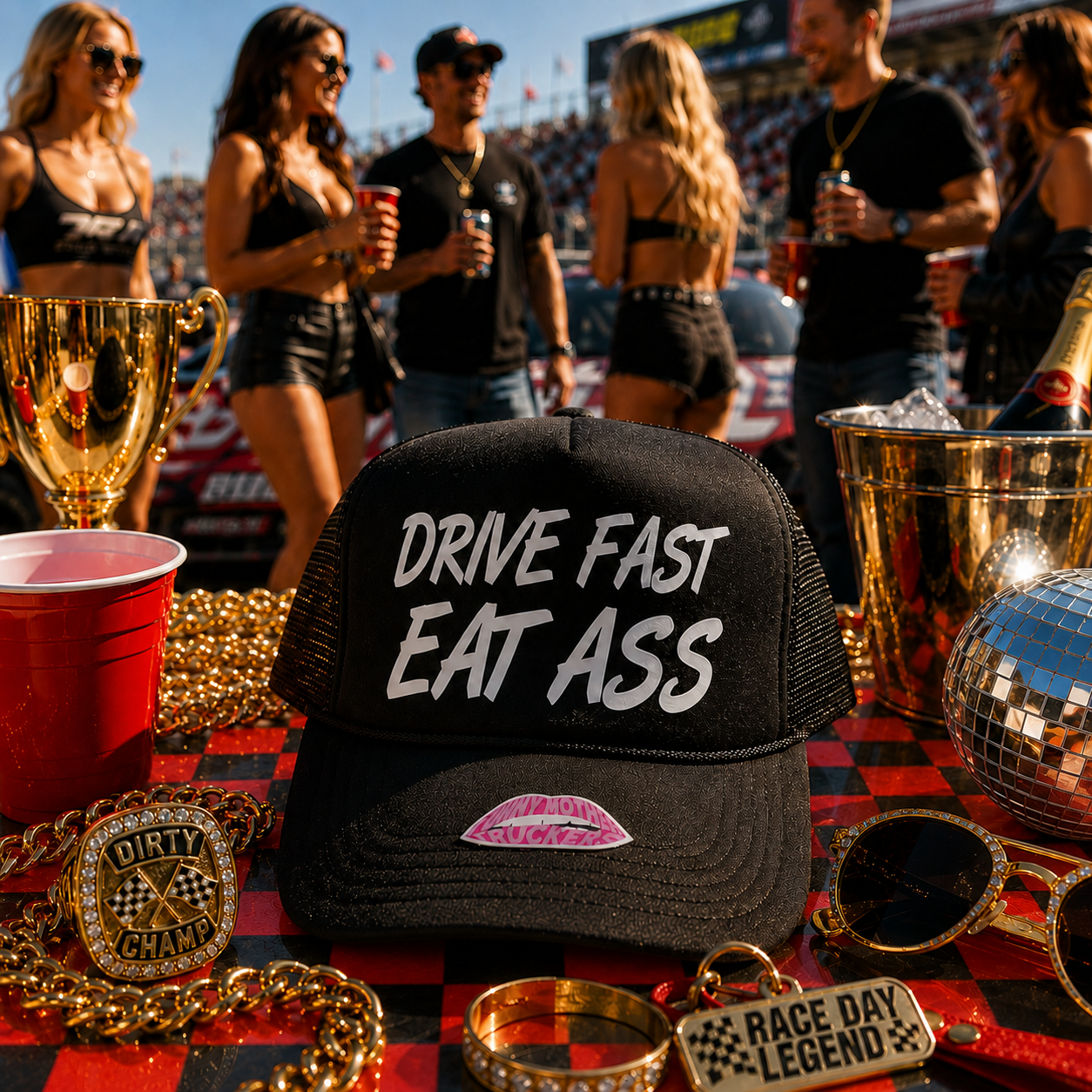 DRIVE FAST EAT ASS TRUCKER HAT