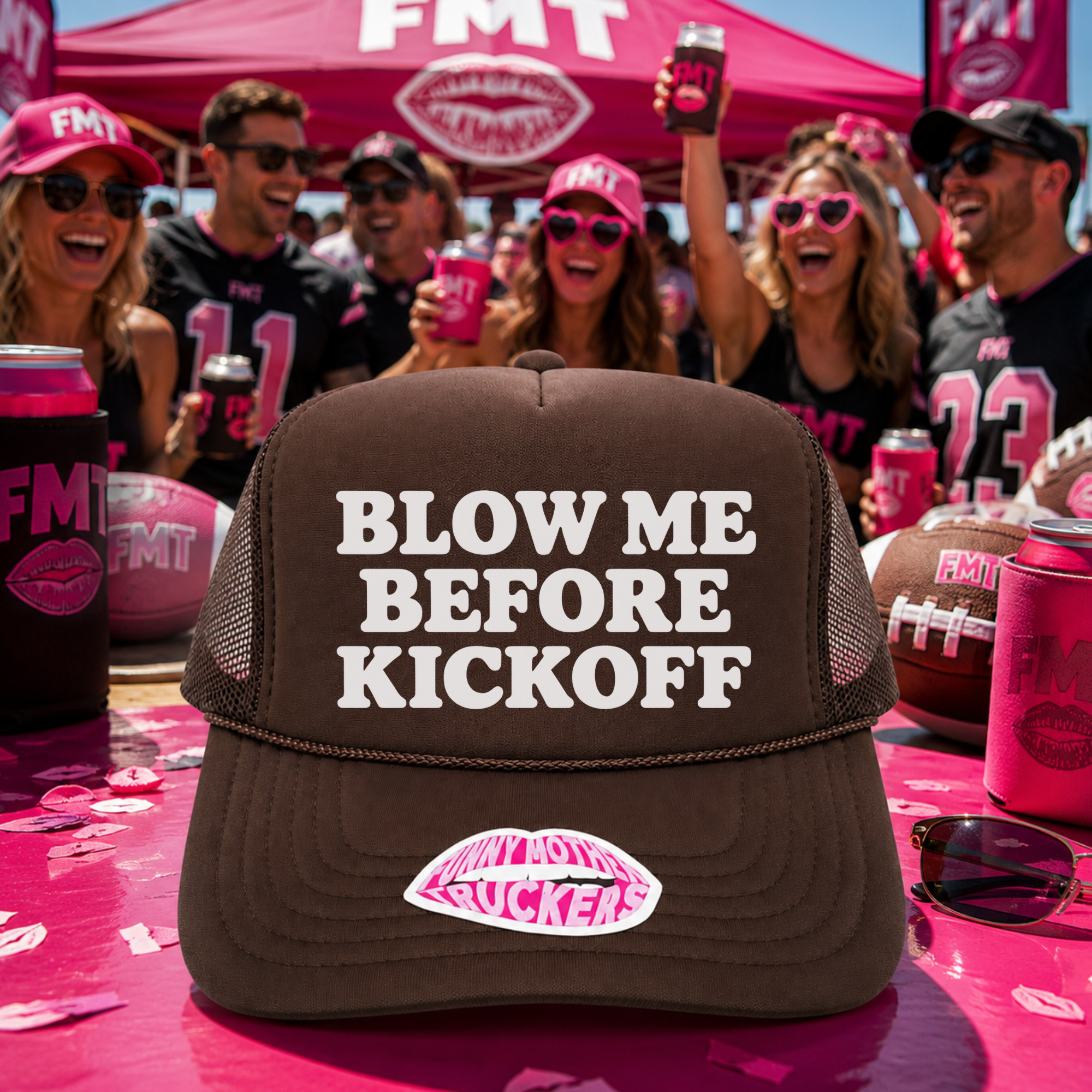 BLOW ME BEFORE KICKOFF TRUCKER HAT
