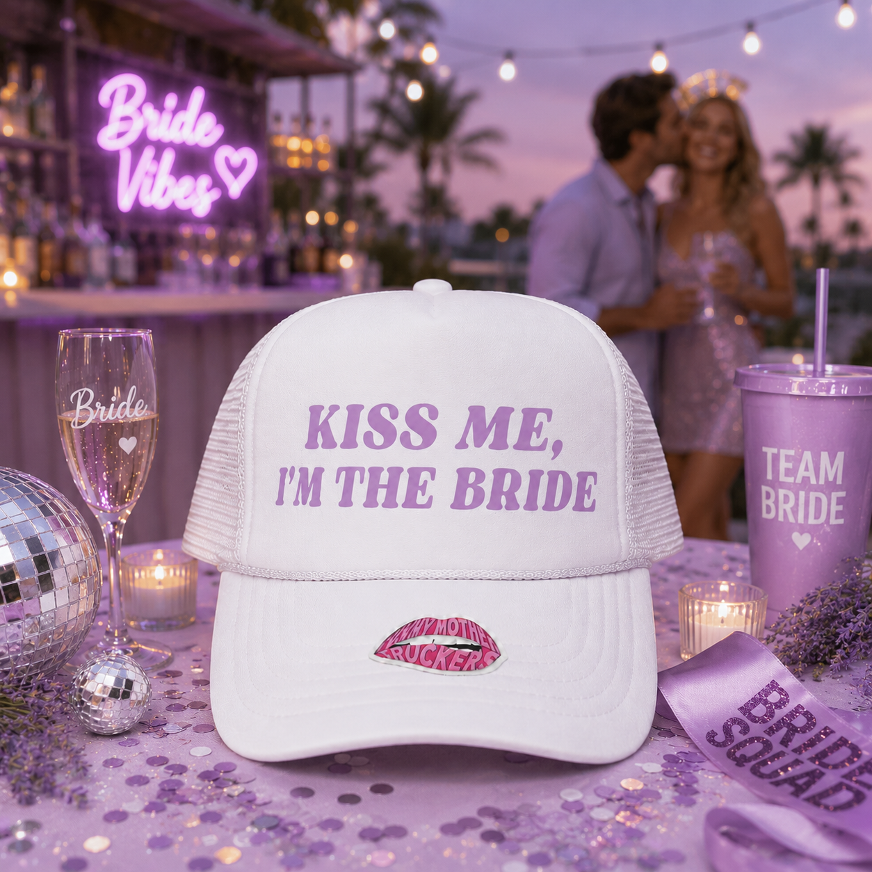 KISS ME IM THE BRIDE TRUCKER HAT