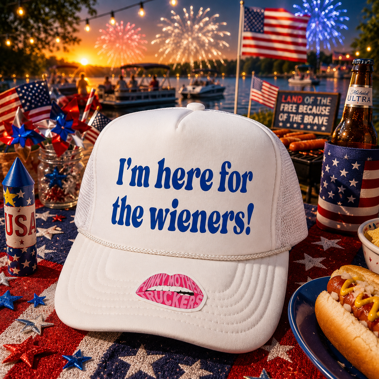 I'M HERE FOR THE WIENERS! TRUCKER HAT