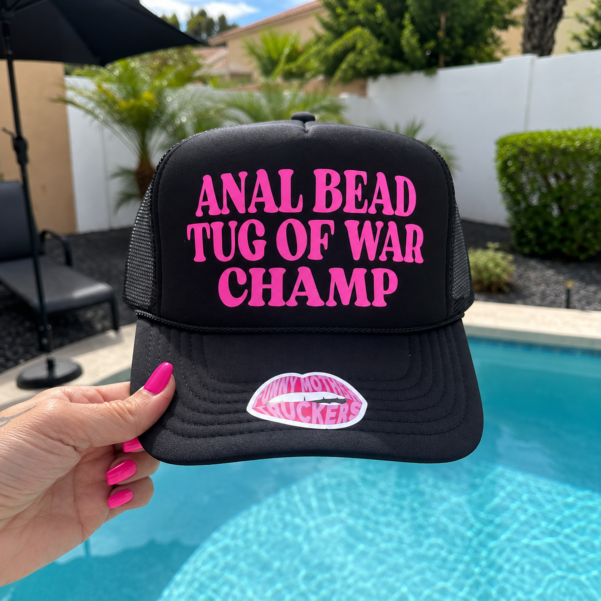 ANAL BEAD TUG OF WAR CHAMP TRUCKER HAT