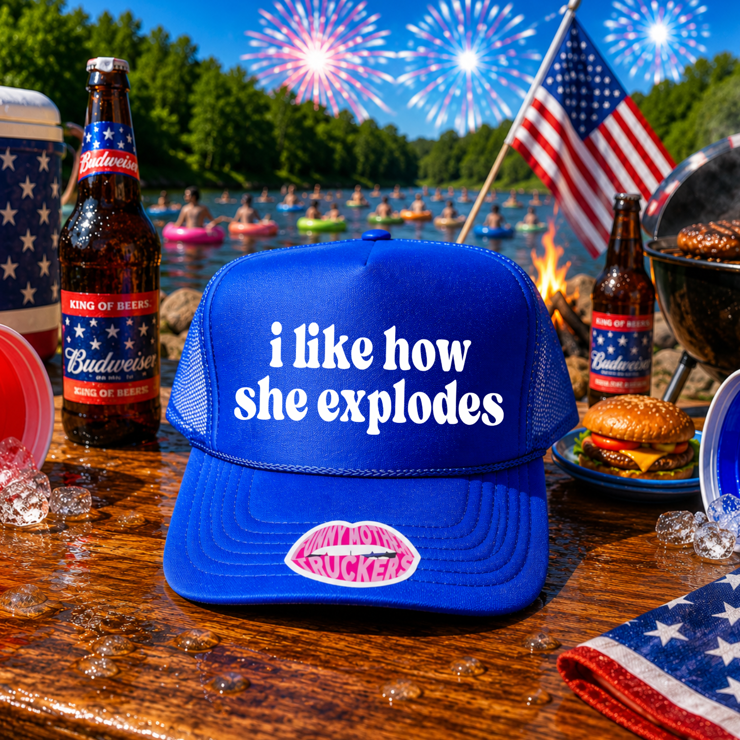 I LIKE HOW SHE EXPLODES TRUCKER HAT